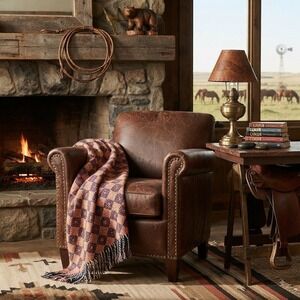 Pendleton Wool Throw Blanket Woven Geometric Fringe Rustic Western Fall 48x66